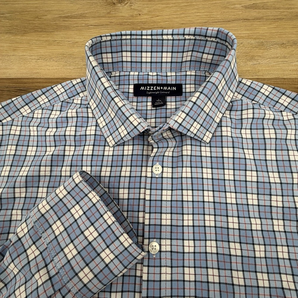 Mizzen Main Lightweight Leeward Blue Check Long Sleeve Button Down Shirt L Trim